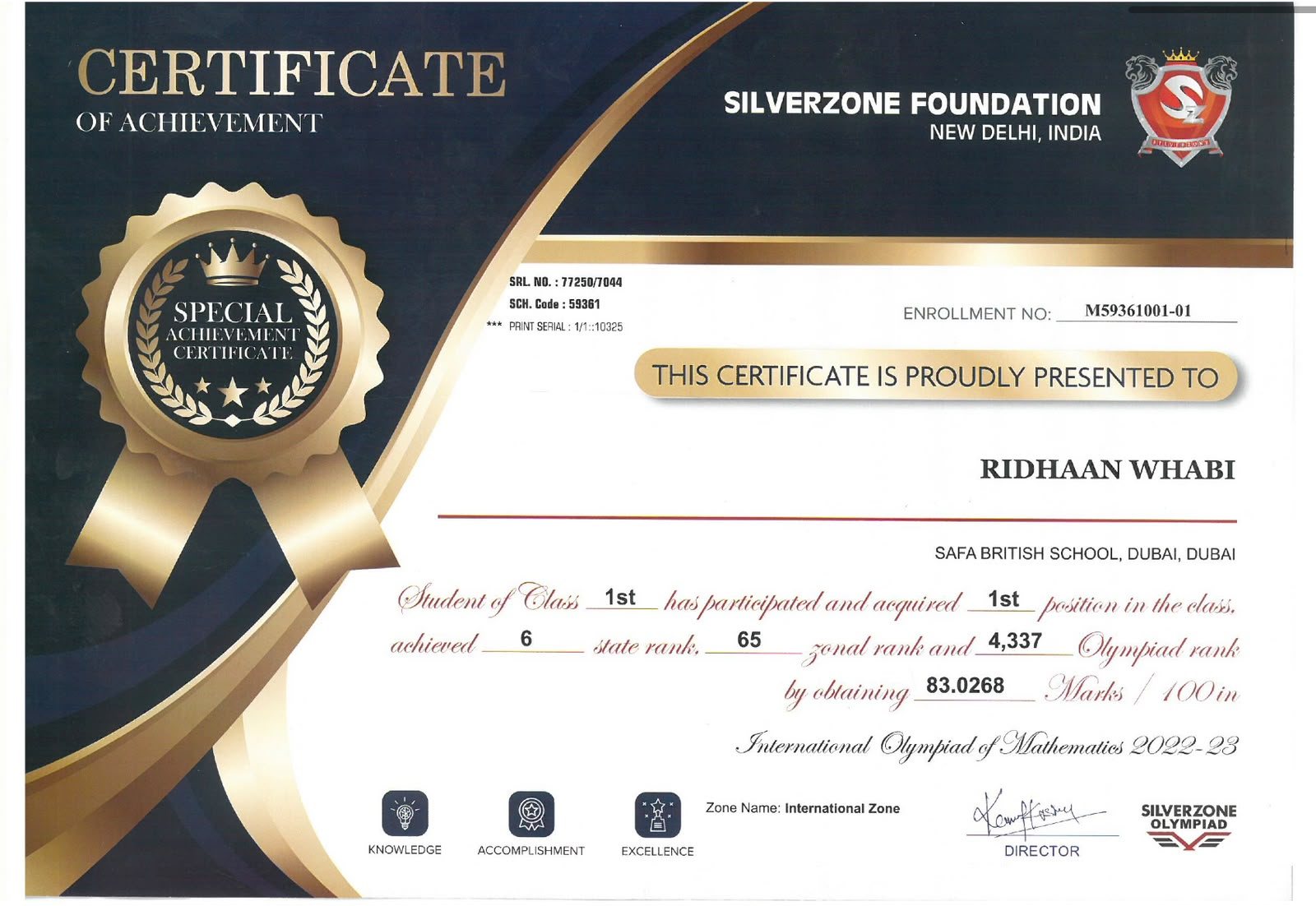 Certificate: International Mathematics Olympiad 2022–23