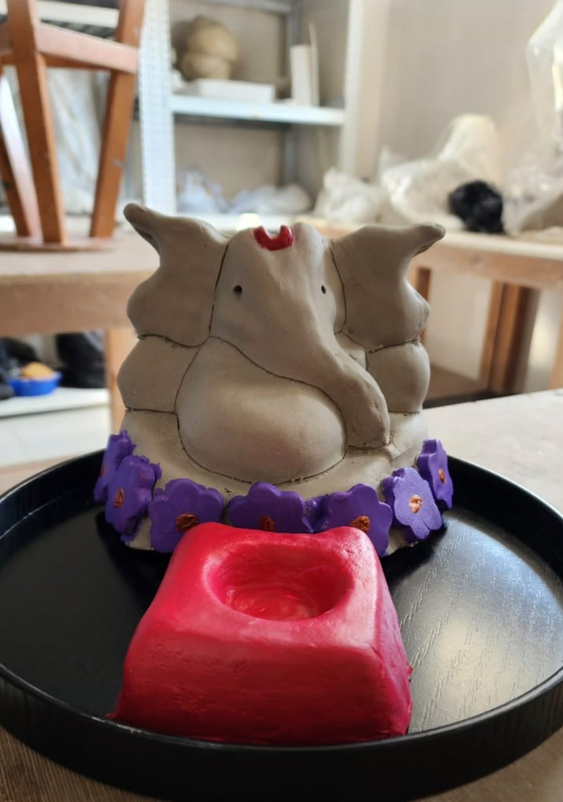 Clay Ganpati figure, second year